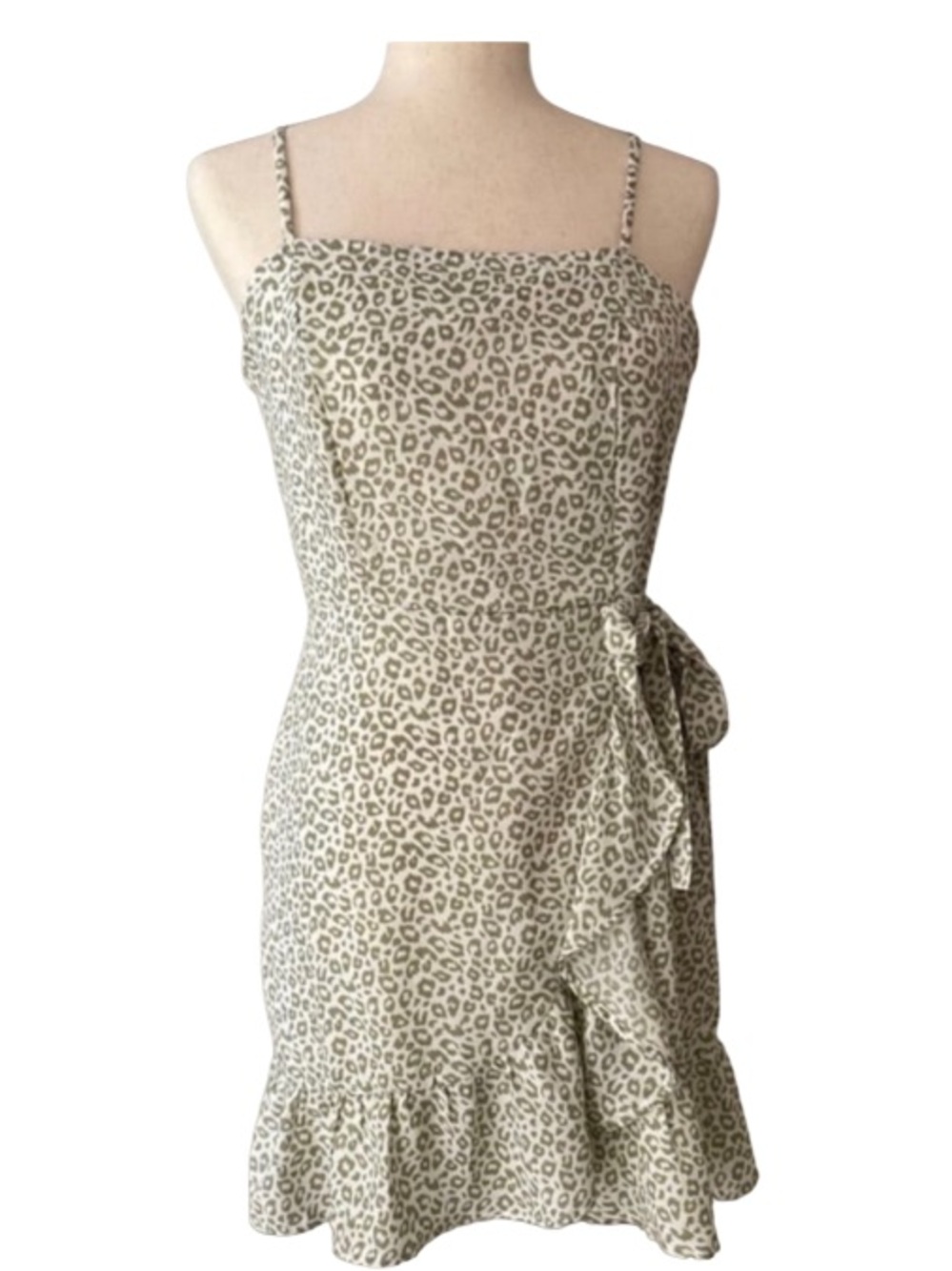 Altar'd State Sage Green Leopard Print Wrap Mini Dress